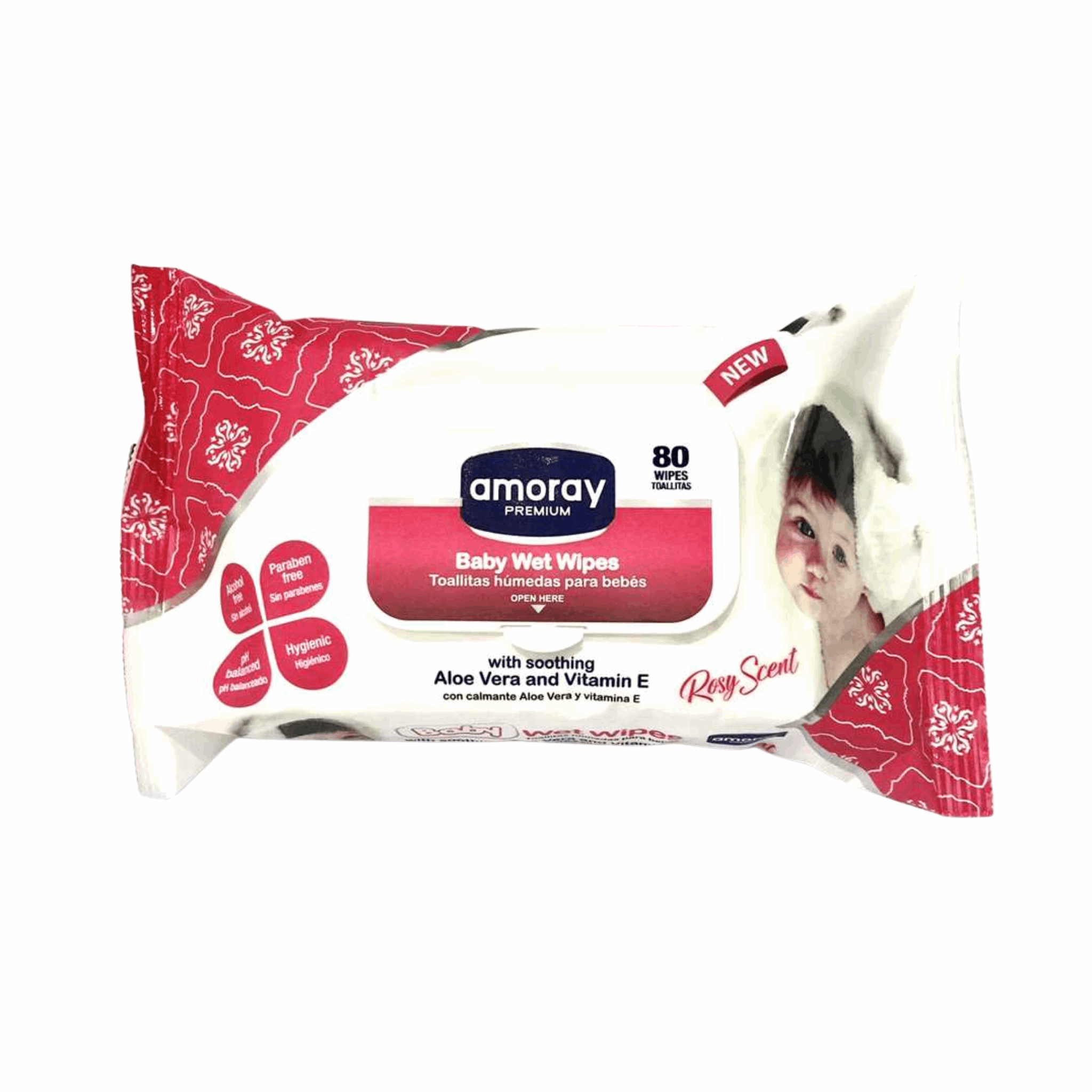 Amoray Baby Wet Wipes Rosy 24/80ct