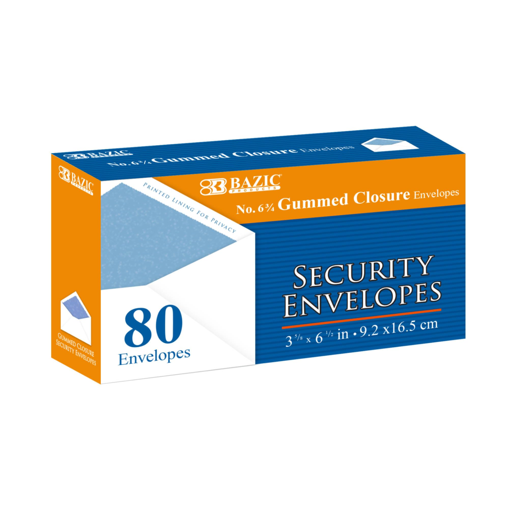 Bazic Security Gummed Envelopes #6 24/80ct