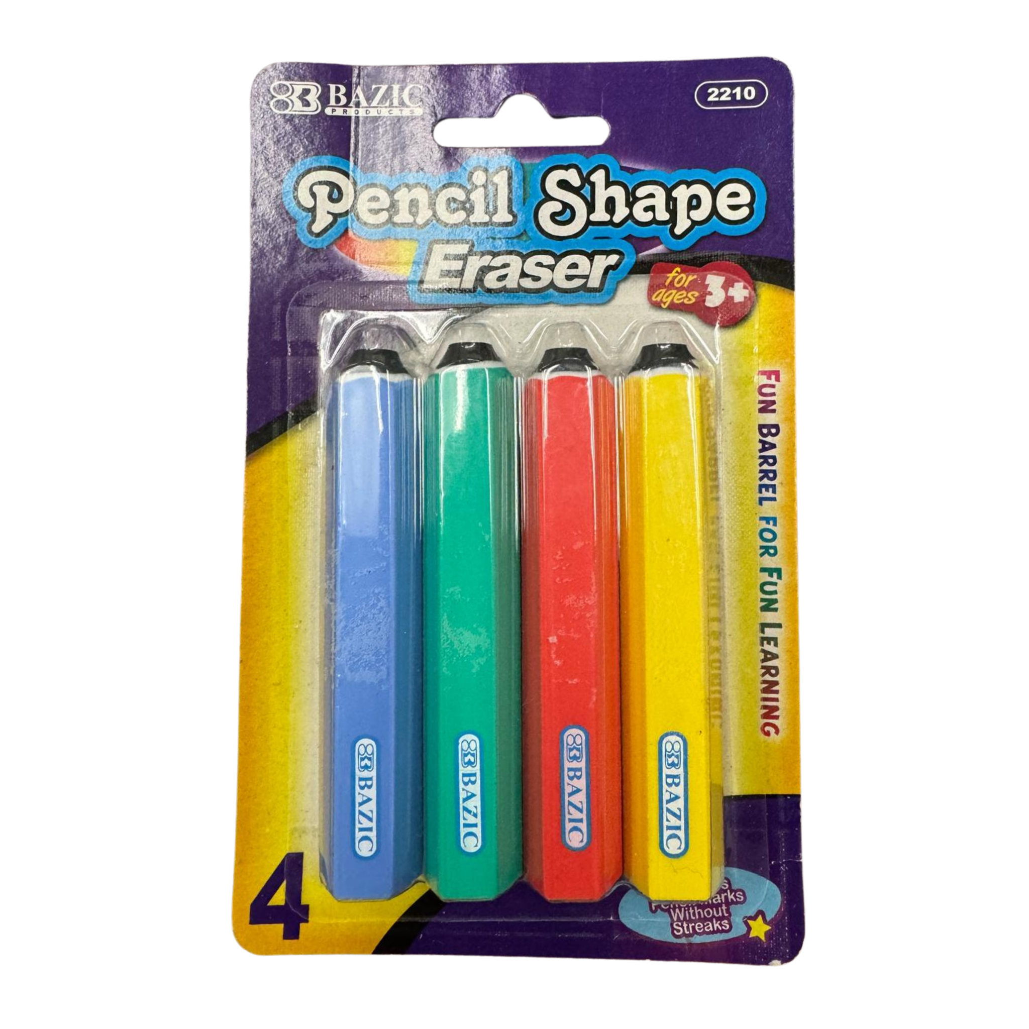 Bazic Pencil Shaped Eraser 12/4ct