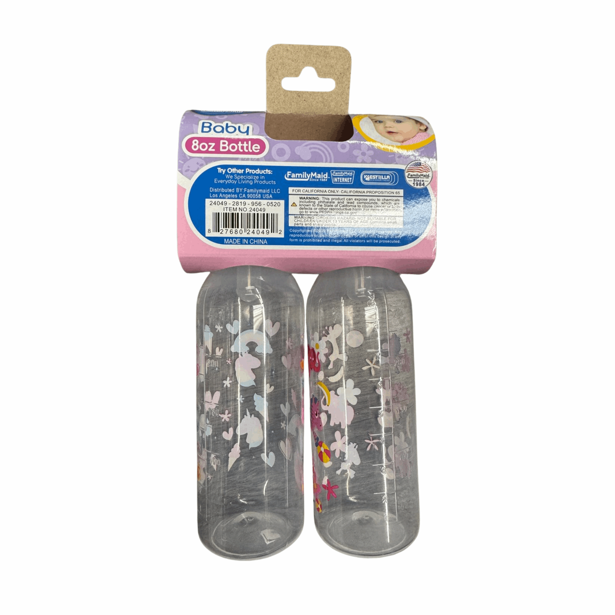 FamilyMaid Baby Bottle Blue & Pink 12/2ct/8oz