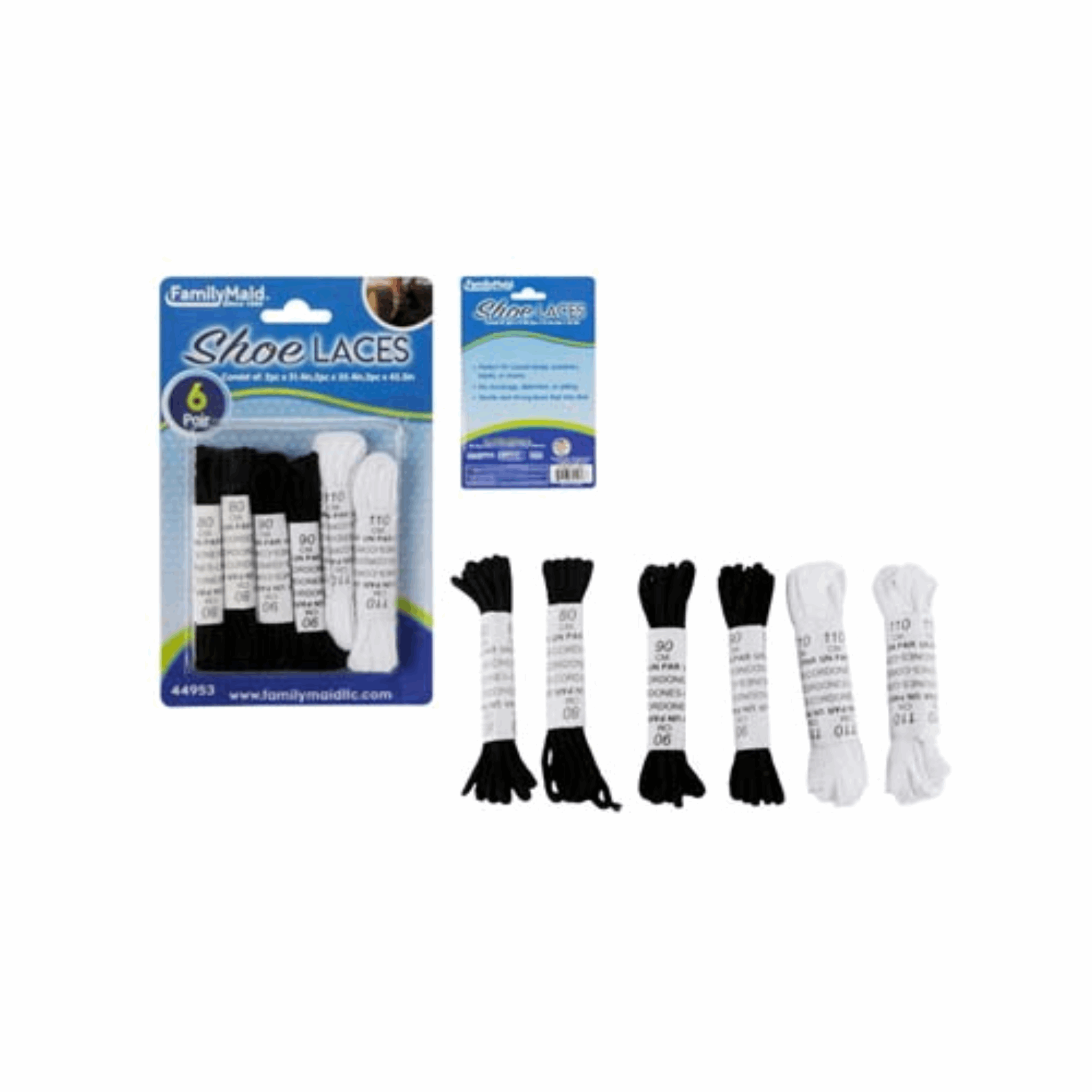 FamilyMaid Shoe Laces White & Black 12/6ct