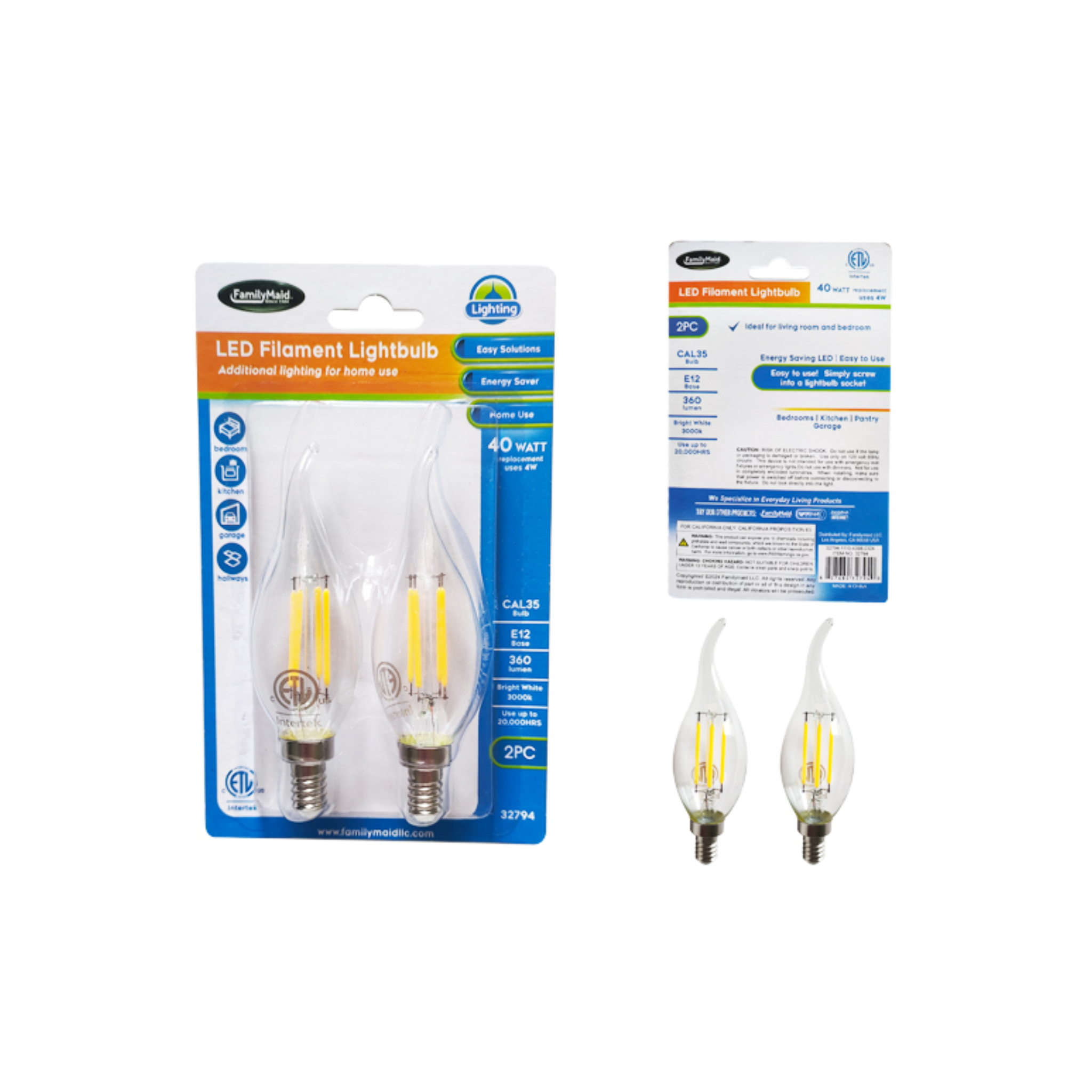 FamilyMaid Candelabra Bulb 2pk 40W 12ct