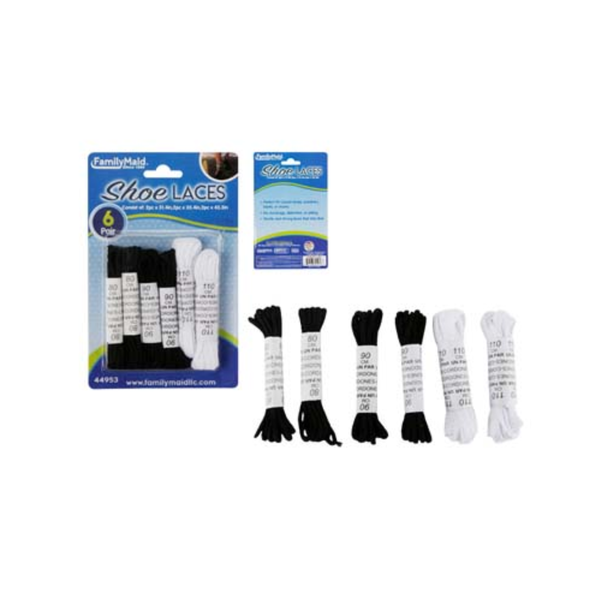FamilyMaid Shoe Laces White & Black 12/6ct