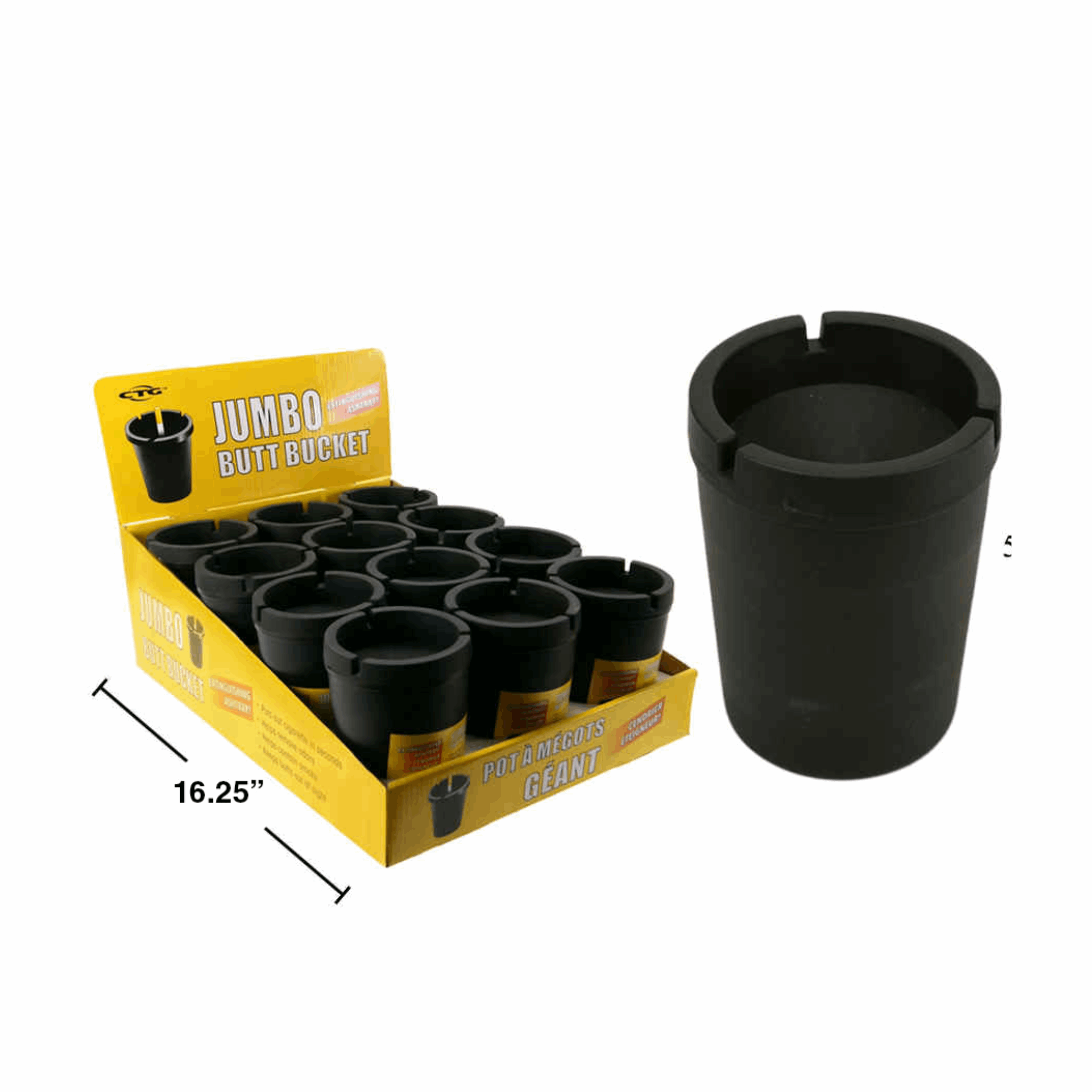 Jumbo Butt Bucket Ash Tray Black 12/1ct