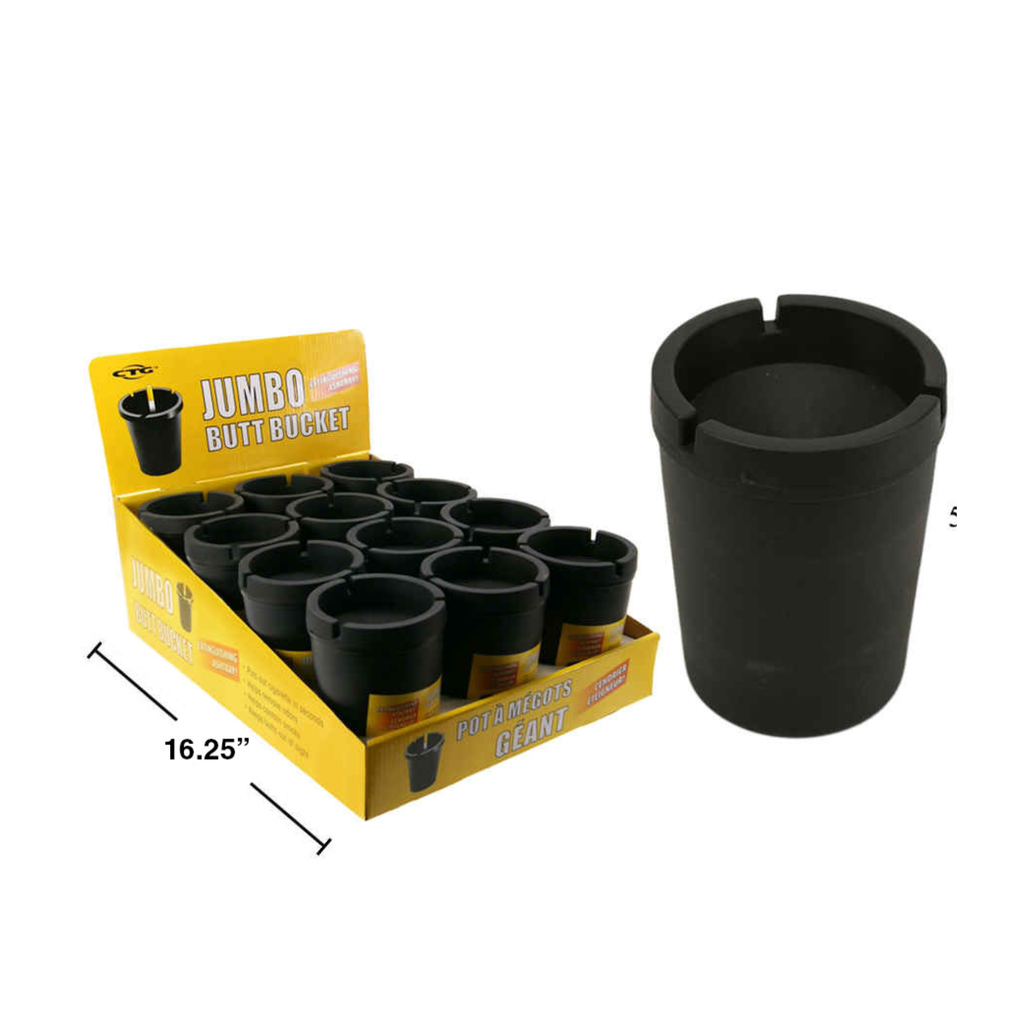 Jumbo Butt Bucket Ash Tray Black 12/1ct