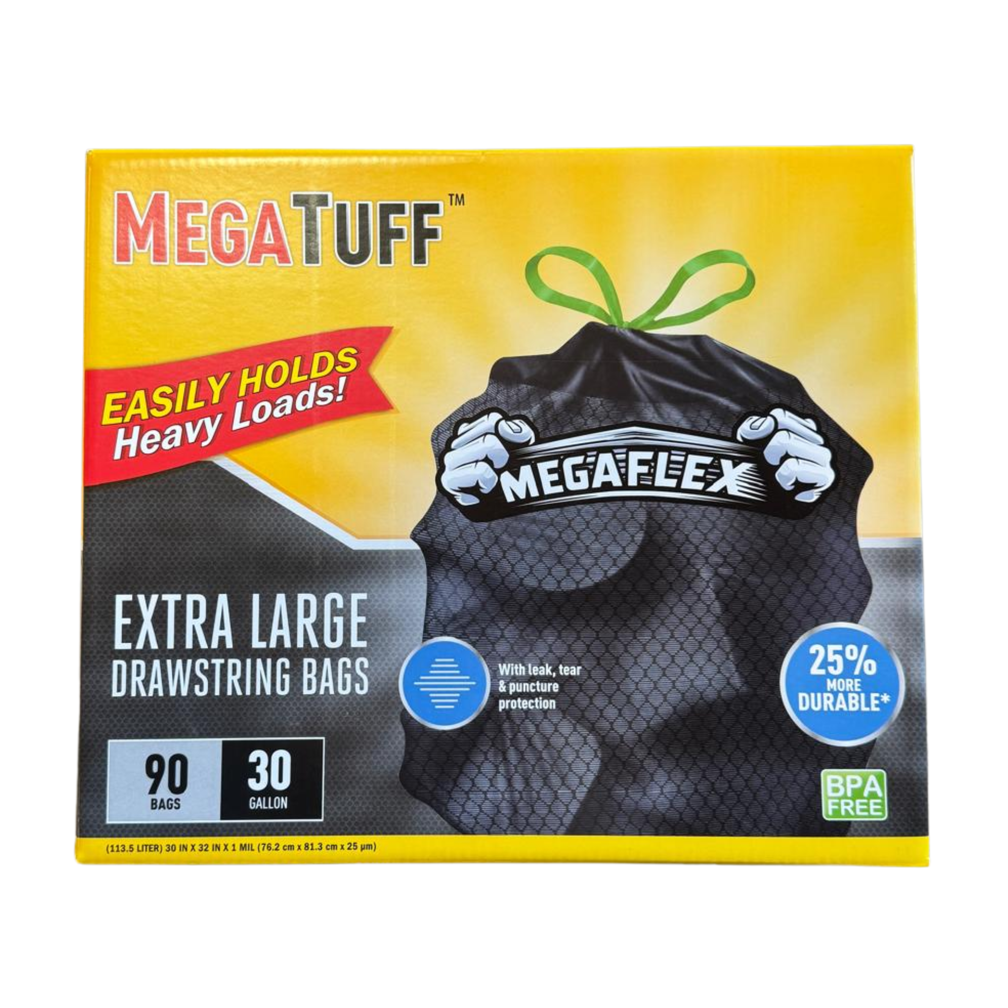 MegaTuff Drawstring Trash Bags Large Strong 1/90ct/30 Gal