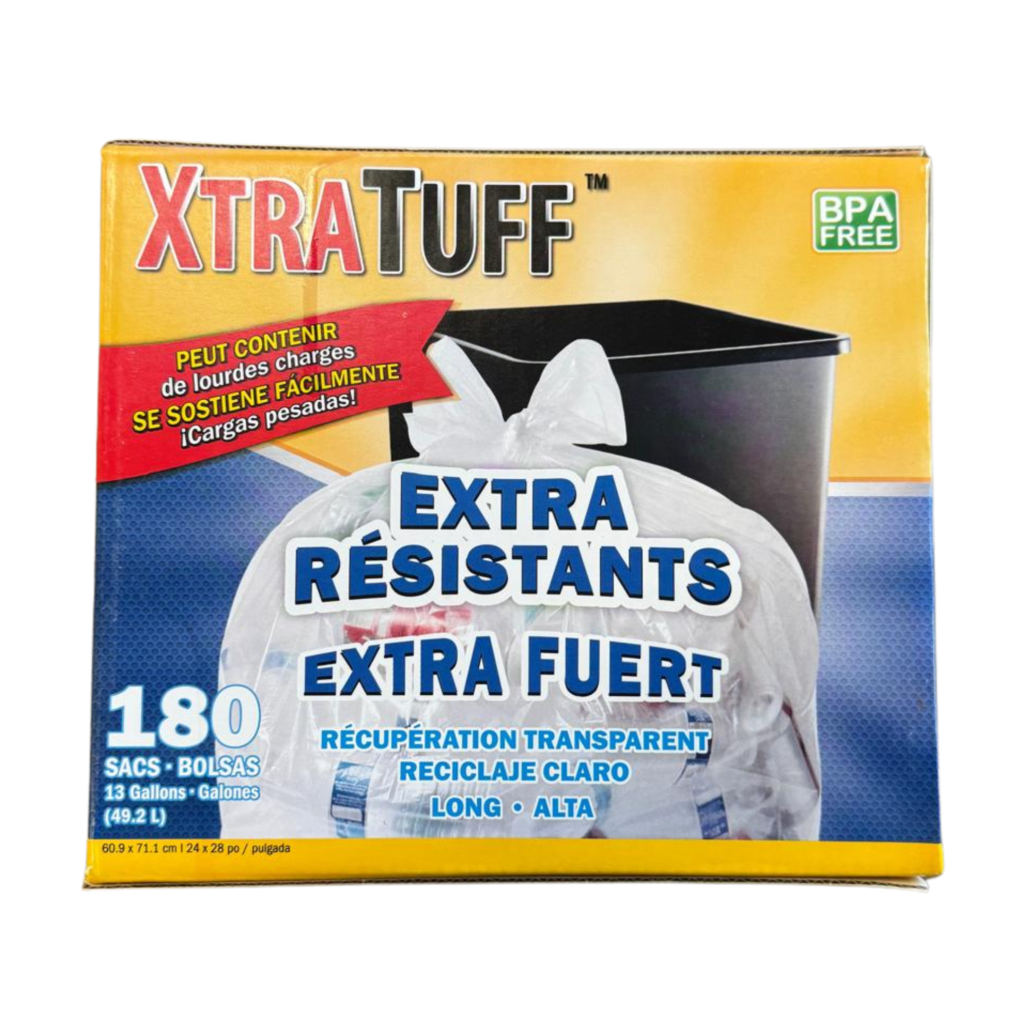 XtraTuff Clear Recycling Bags Kitchen 1/180ct/13 Gal