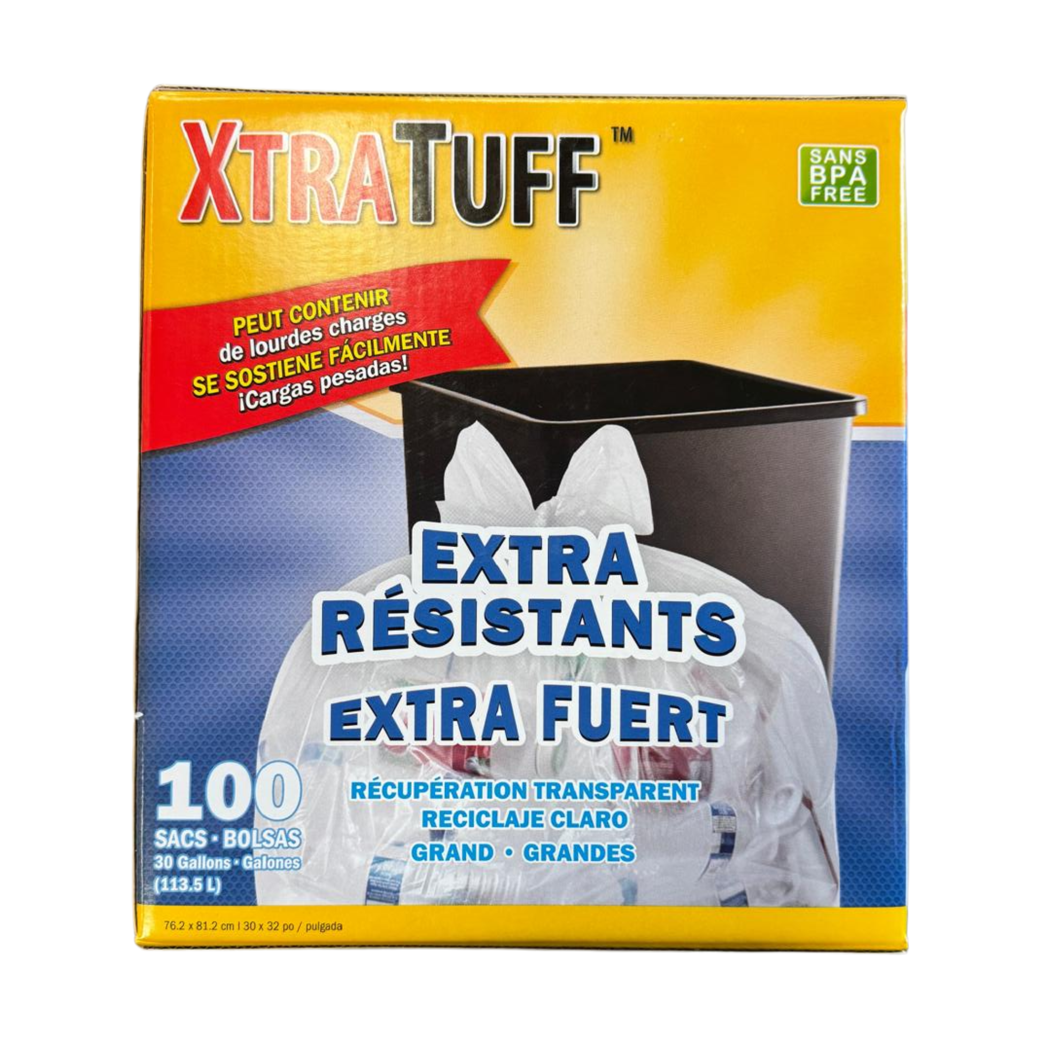 XtraTuff Clear Recycling Bags Large 1/100ct/30 Gal