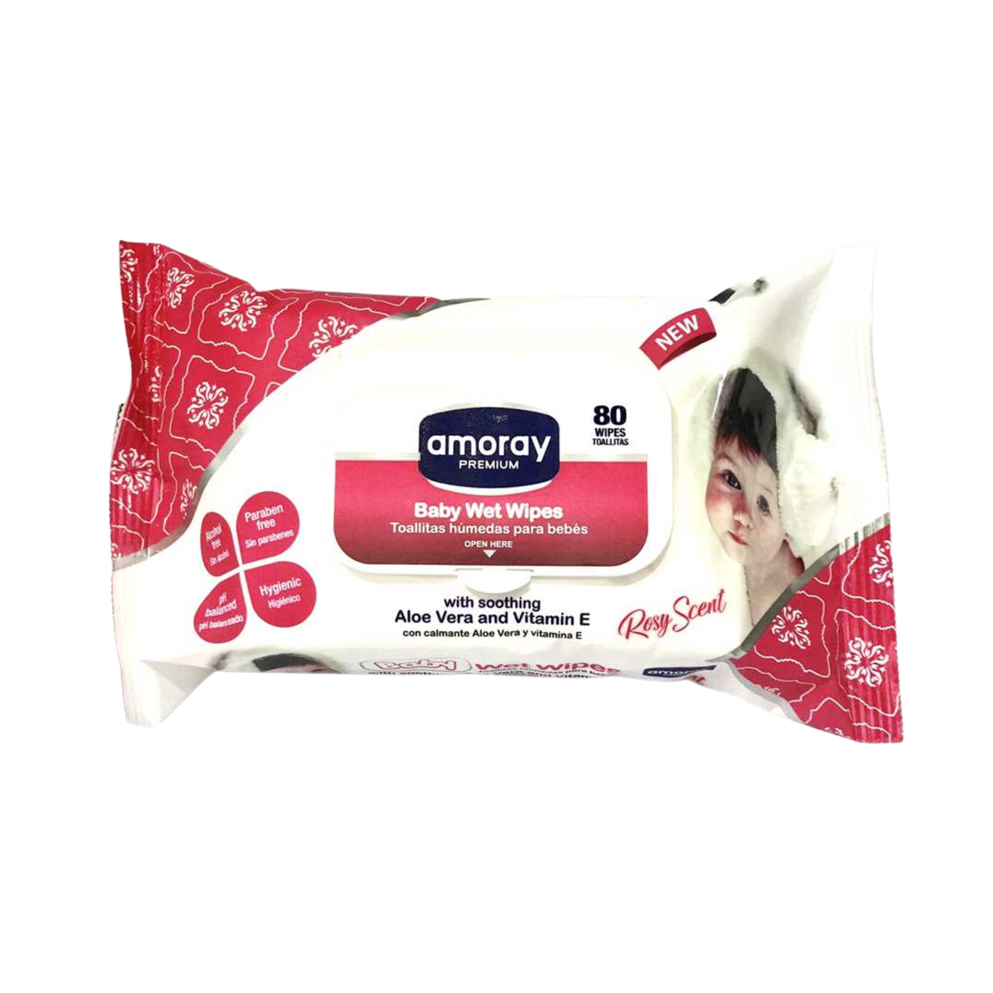 Amoray Baby Wet Wipes Rosy 24/80ct