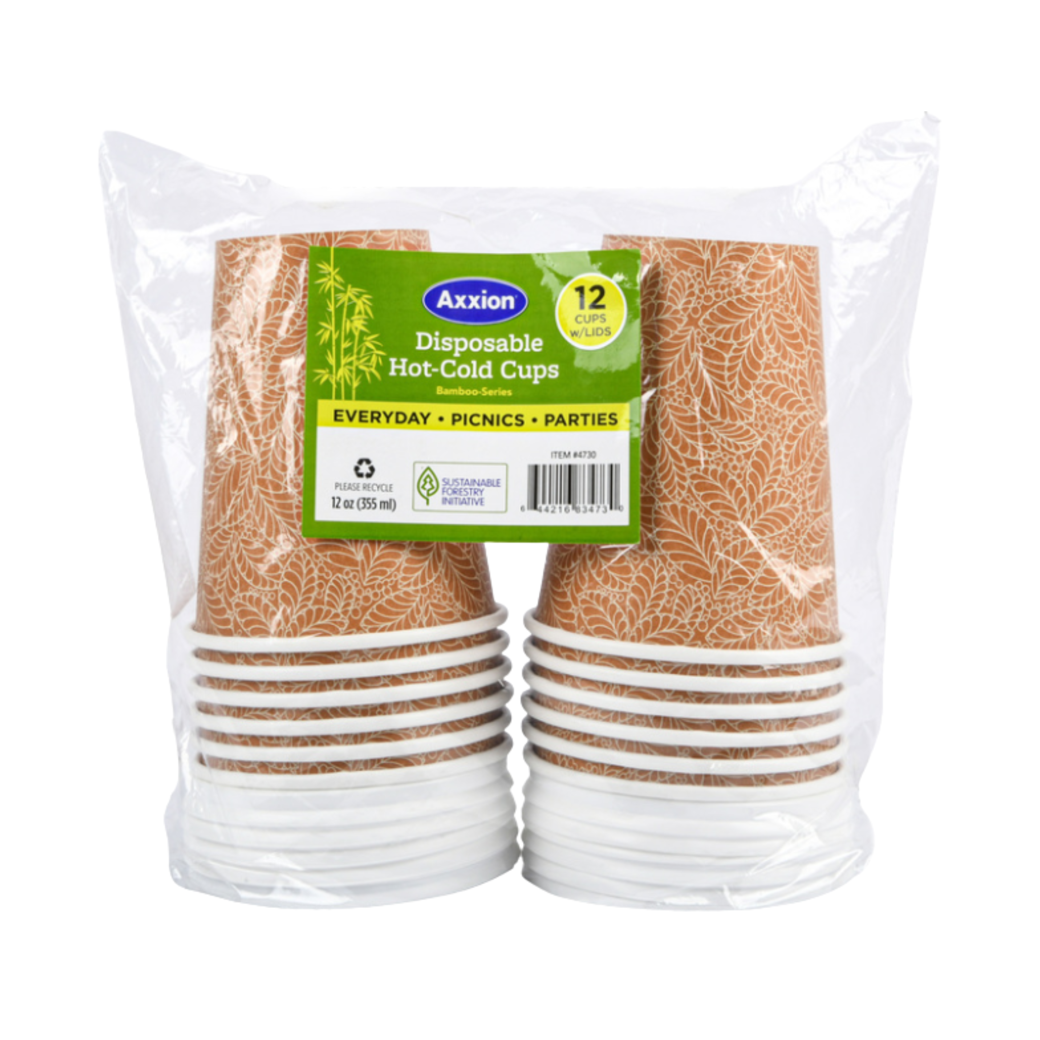 Axxion Coffee Cups w/ Lids 16/12ct/12oz
