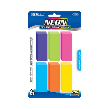 Bazic Neon Eraser 12/6ct