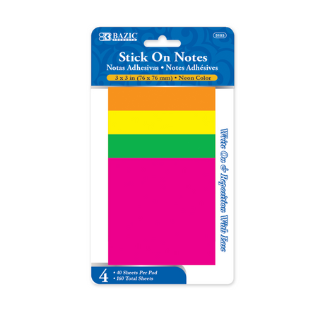 Bazic Stick On Notes 12/4ct