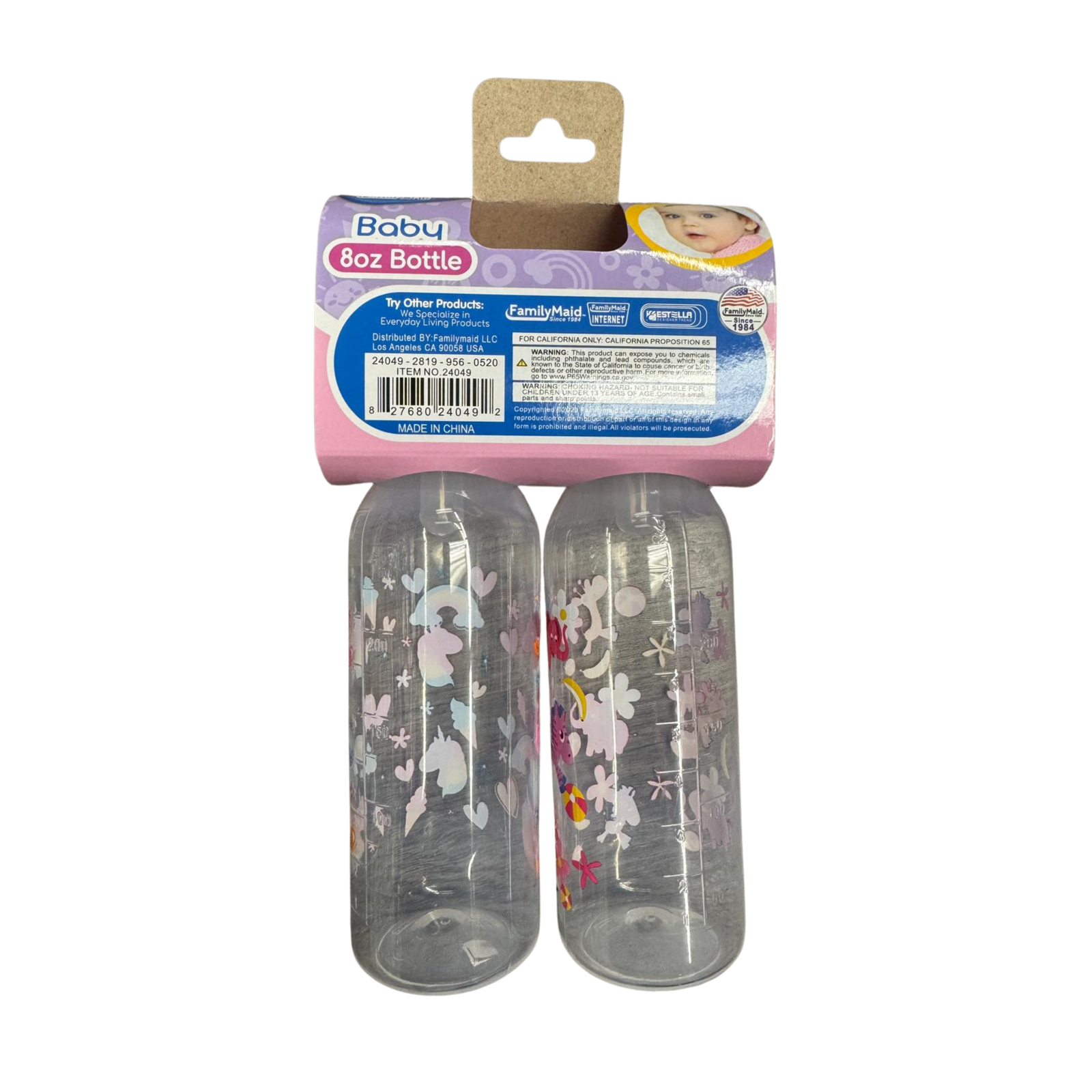 FamilyMaid Baby Bottle Blue & Pink 12/2ct/8oz