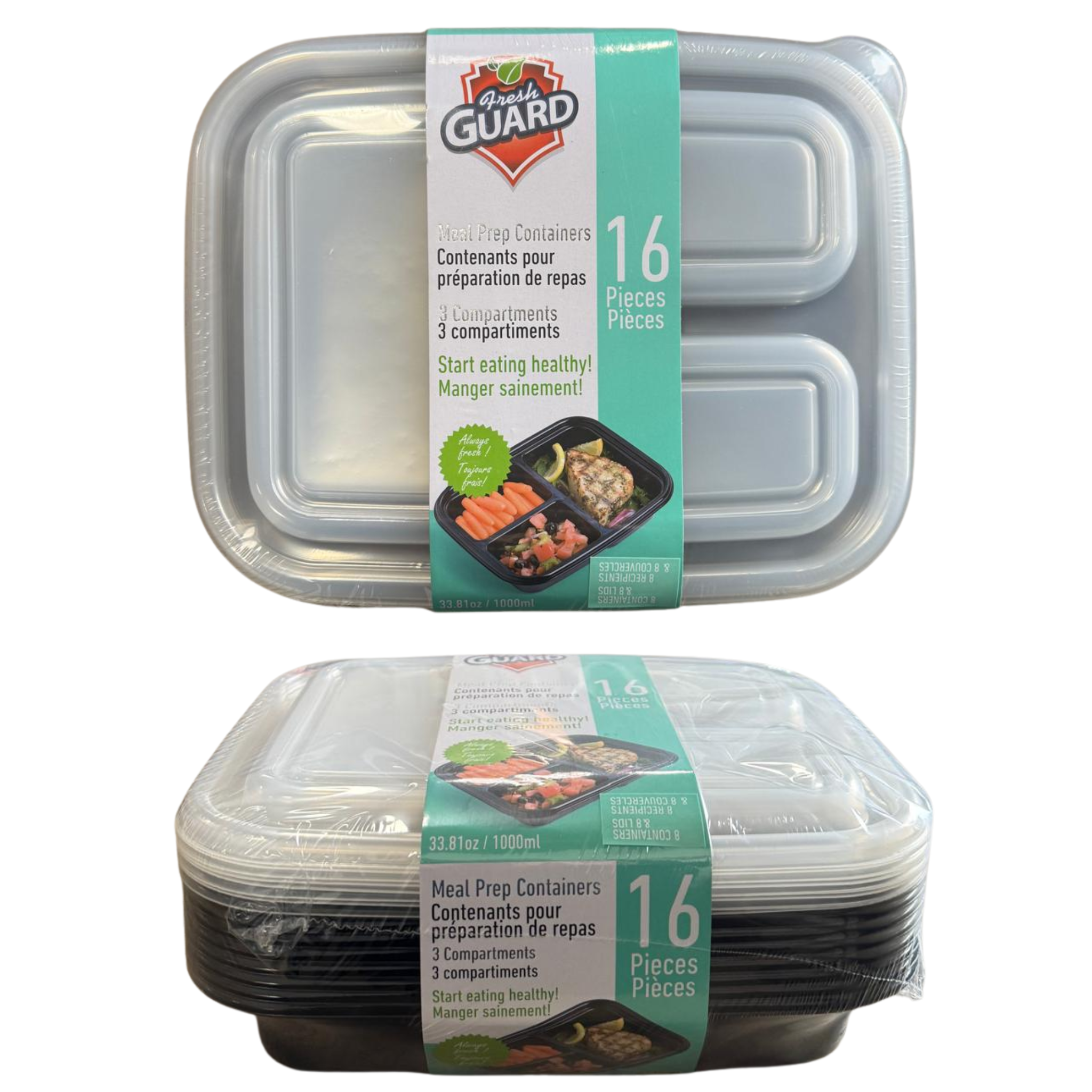 FreshGuard Meal Prep 3-Compartment Containers 1/16ct