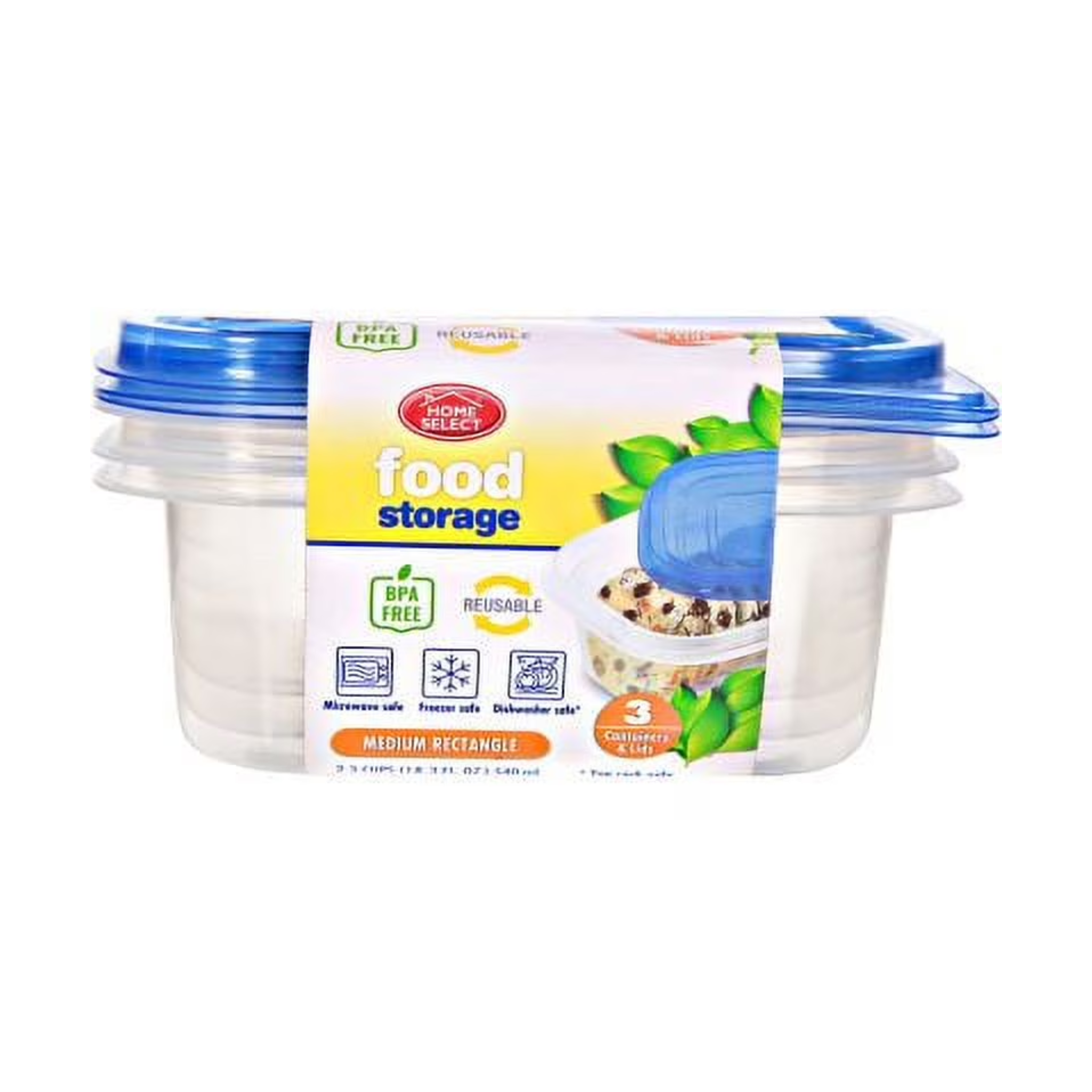 Home Select Food Storage Medium Rectangle 12/3ct