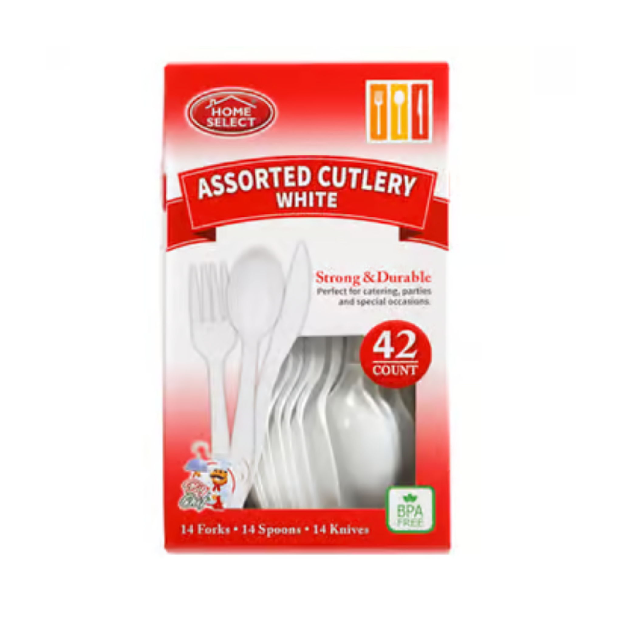 Home Select Assorted Cutlery White 12/42ct