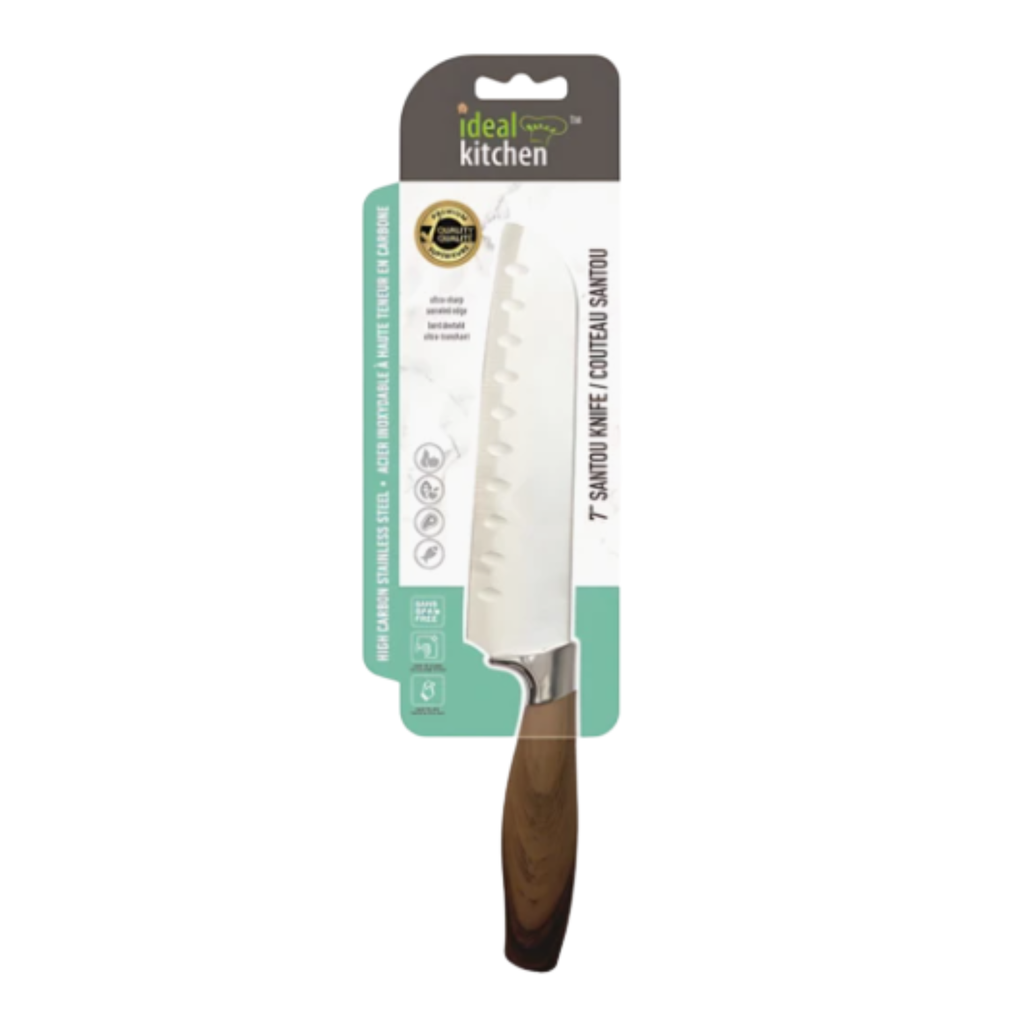Ideal Kitchen Knife w/ Wood Handle Santoku Knife 7"