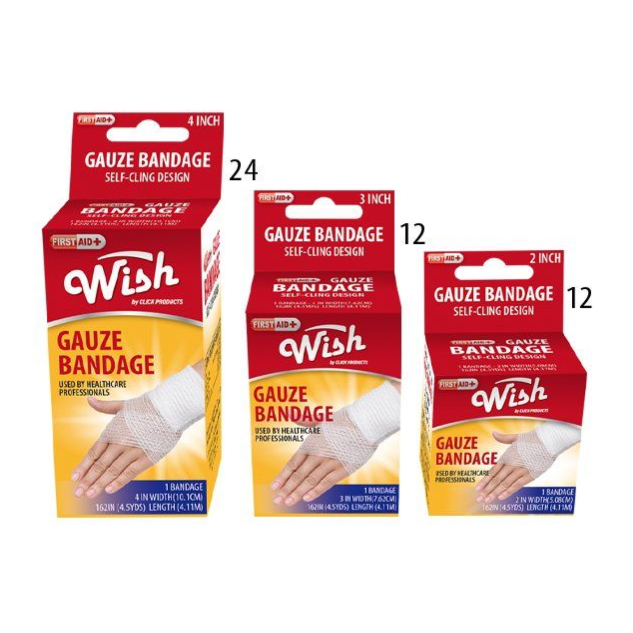 Wish Gauze Bandage Assorted Sizes 2,3,4" 48/1ct