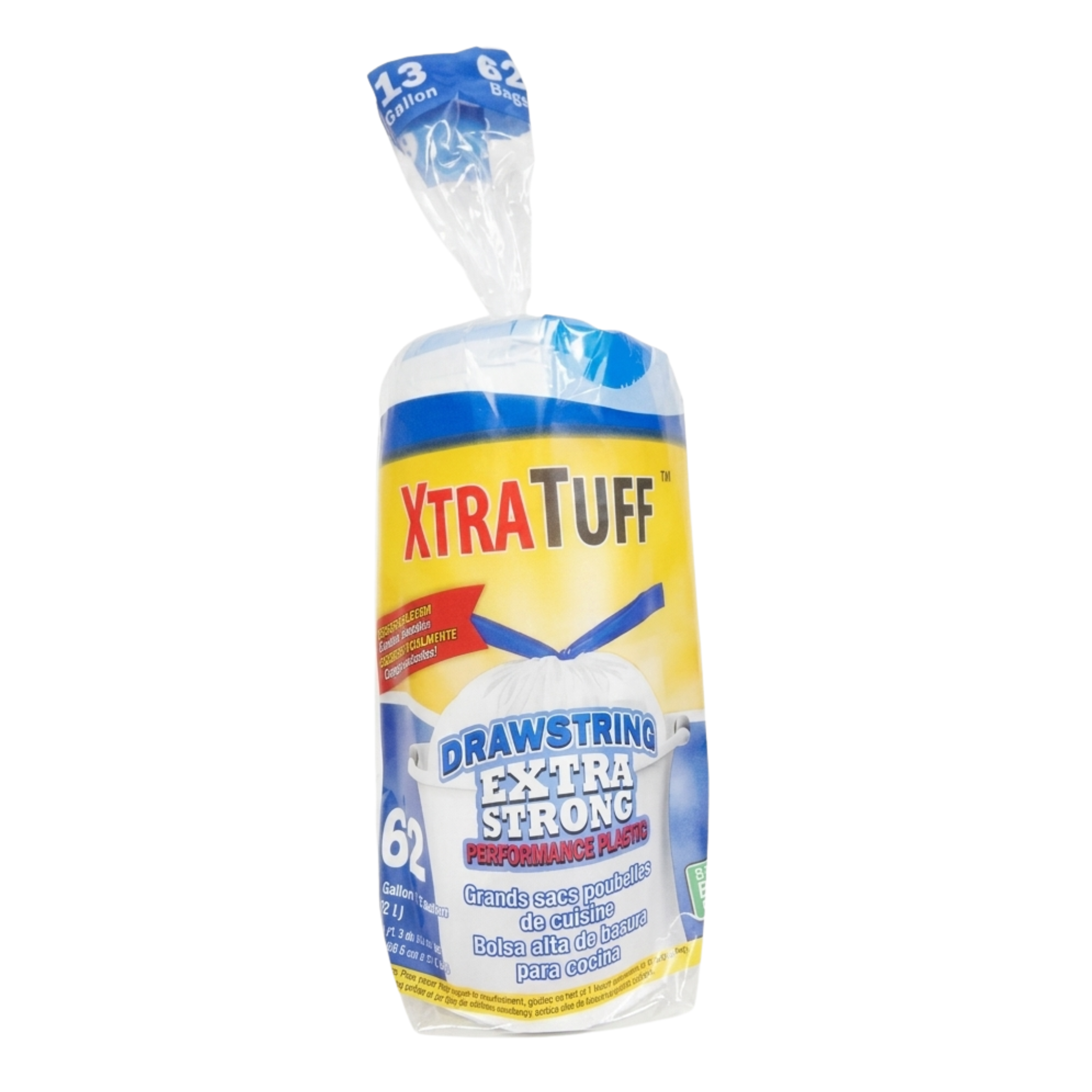 XtraTuff Drawstring Trash Bags Kitchen 1/62ct/13 Gal
