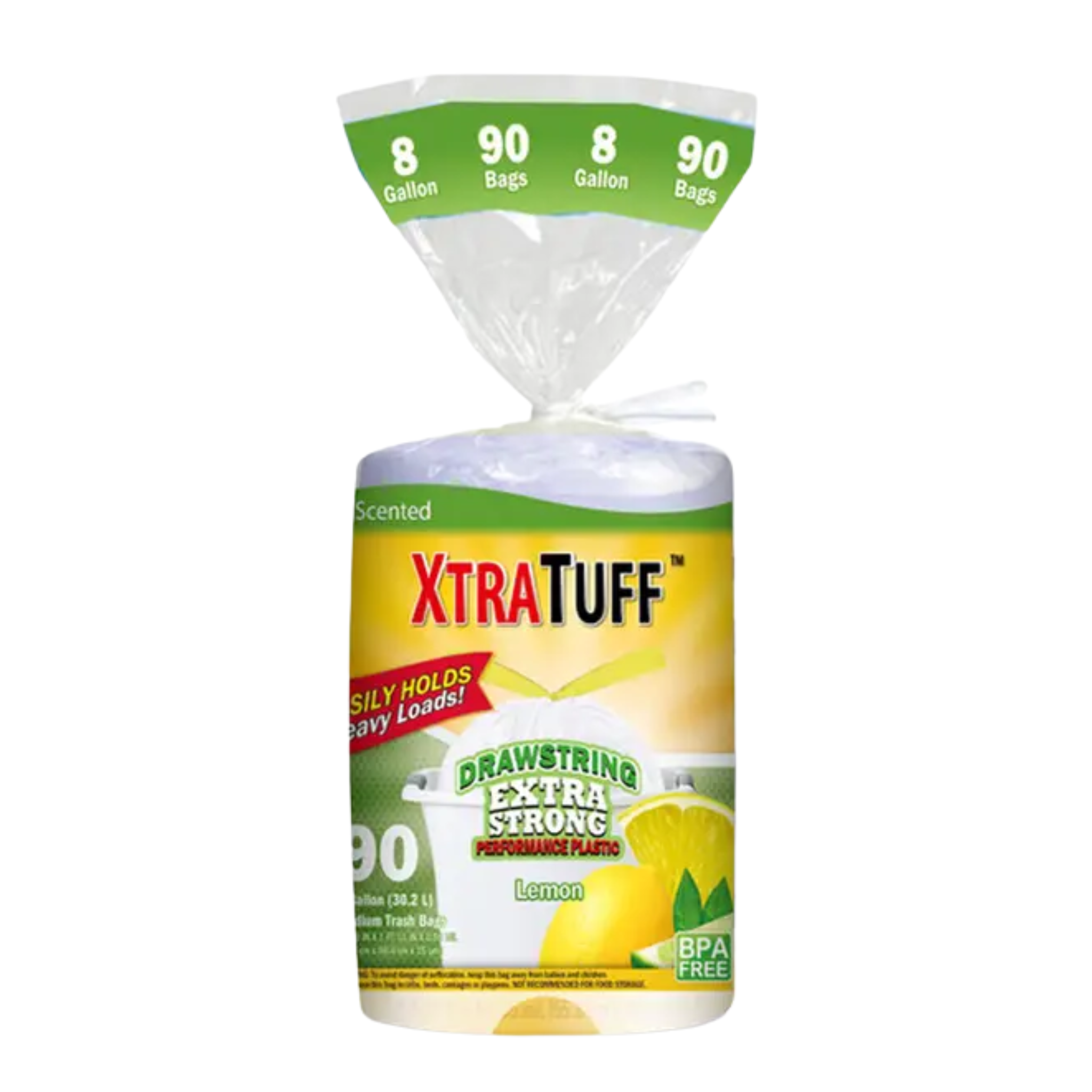 XtraTuff Drawstring Trash Bags Medium Lemon 1/90ct/8 Gal
