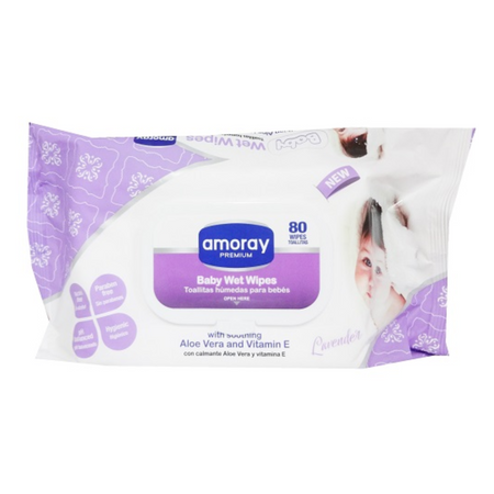 Amoray Baby Wet Wipes Lavender 24/80ct